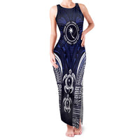FSM Chuuk States Family Matching Tank Maxi Dress and Hawaiian Shirt Micronesia Six 9 One Polynesian Tribal Pattern LT9 Mom's Dress Blue - Polynesian Pride