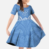 FSM Kosrae States Family Matching Mermaid Dress and Hawaiian Shirt Micronesia Six 9 One Polynesian Tribal Pattern LT9 Daughter's Dress Blue - Polynesian Pride