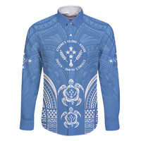 FSM Kosrae States Family Matching Off Shoulder Short Dress and Hawaiian Shirt Micronesia Six 9 One Polynesian Tribal Pattern LT9 Dad's Shirt - Long Sleeve Blue - Polynesian Pride