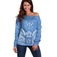 FSM Kosrae States Off Shoulder Sweater Micronesia Six 9 One Polynesian Tribal Pattern