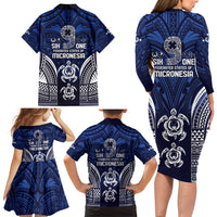 FSM Pohnpei States Family Matching Long Sleeve Bodycon Dress and Hawaiian Shirt Micronesia Six 9 One Polynesian Tribal Pattern LT9 - Polynesian Pride