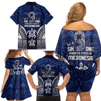 FSM Pohnpei States Family Matching Off Shoulder Short Dress and Hawaiian Shirt Micronesia Six 9 One Polynesian Tribal Pattern LT9 - Polynesian Pride
