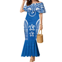 FSM Yap States Family Matching Mermaid Dress and Hawaiian Shirt Micronesia Six 9 One Polynesian Tribal Pattern LT9 Mom's Dress Blue - Polynesian Pride