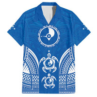 FSM Yap States Family Matching Off Shoulder Maxi Dress and Hawaiian Shirt Micronesia Six 9 One Polynesian Tribal Pattern LT9 Dad's Shirt - Short Sleeve Blue - Polynesian Pride