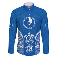FSM Yap States Family Matching Off Shoulder Maxi Dress and Hawaiian Shirt Micronesia Six 9 One Polynesian Tribal Pattern LT9 Dad's Shirt - Long Sleeve Blue - Polynesian Pride