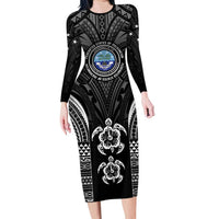 FSM Micronesia Six 9 One Family Matching Long Sleeve Bodycon Dress and Hawaiian Shirt Polynesian Tribal Pattern LT9 Mom's Dress Black - Polynesian Pride