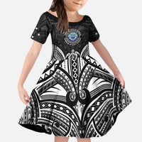 FSM Micronesia Six 9 One Family Matching Off The Shoulder Long Sleeve Dress and Hawaiian Shirt Polynesian Tribal Pattern LT9 Daughter's Dress Black - Polynesian Pride