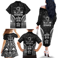FSM Micronesia Six 9 One Family Matching Off The Shoulder Long Sleeve Dress and Hawaiian Shirt Polynesian Tribal Pattern LT9 - Polynesian Pride