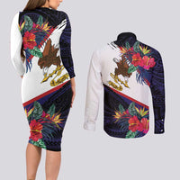 American Samoa Flag Day Since 1900 Couples Matching Long Sleeve Bodycon Dress and Long Sleeve Button Shirt Samoa Muamua Le Atua Tropical Flowers LT9 - Polynesian Pride
