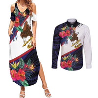 American Samoa Flag Day Since 1900 Couples Matching Summer Maxi Dress and Long Sleeve Button Shirt Samoa Muamua Le Atua Tropical Flowers LT9 Blue - Polynesian Pride