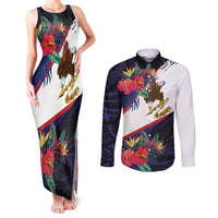American Samoa Flag Day Since 1900 Couples Matching Tank Maxi Dress and Long Sleeve Button Shirt Samoa Muamua Le Atua Tropical Flowers LT9 Blue - Polynesian Pride