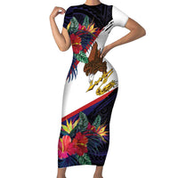 American Samoa Flag Day Since 1900 Family Matching Short Sleeve Bodycon Dress and Hawaiian Shirt Samoa Muamua Le Atua Tropical Flowers LT9 Mom's Dress Blue - Polynesian Pride