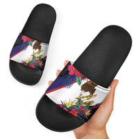 American Samoa Flag Day Since 1900 Slide Sandals Samoa Muamua Le Atua Tropical Flowers - Polynesian Pride