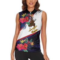 American Samoa Flag Day Since 1900 Women Sleeveless Polo Shirt Samoa Muamua Le Atua Tropical Flowers LT9 - Polynesian Pride