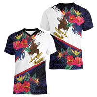 American Samoa Flag Day Since 1900 Women V-Neck T-Shirt Samoa Muamua Le Atua Tropical Flowers LT9 - Polynesian Pride