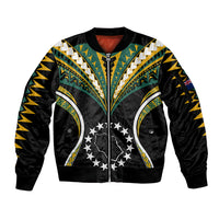 (Personalised) Polynesian Pride Penrhyn Island Sleeve Zip Bomber Jacket Cook Islands Tribal Wave Style LT9 Unisex Black - Polynesian Pride