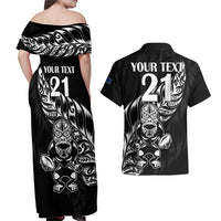 New Zealand Rugby Custom Couples Matching Off Shoulder Maxi Dress and Hawaiian Shirt Opango All Black Fern LT9 - Polynesian Pride