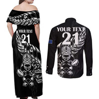 New Zealand Rugby Custom Couples Matching Off Shoulder Maxi Dress and Long Sleeve Button Shirt Opango All Black Fern LT9 - Polynesian Pride