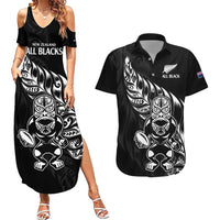 New Zealand Rugby Custom Couples Matching Summer Maxi Dress and Hawaiian Shirt Opango All Black Fern LT9 Black - Polynesian Pride