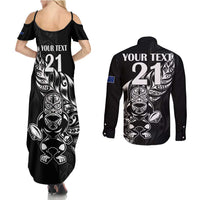 New Zealand Rugby Custom Couples Matching Summer Maxi Dress and Long Sleeve Button Shirt Opango All Black Fern LT9 - Polynesian Pride