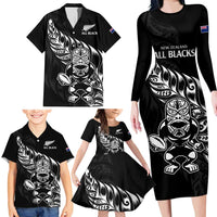 New Zealand Rugby Custom Family Matching Long Sleeve Bodycon Dress and Hawaiian Shirt Opango All Black Fern LT9 - Polynesian Pride