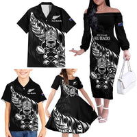 New Zealand Rugby Custom Family Matching Off The Shoulder Long Sleeve Dress and Hawaiian Shirt Opango All Black Fern LT9 - Polynesian Pride