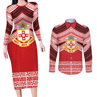 Personalised Kolisi Tonga College Atele Couples Matching Long Sleeve Bodycon Dress and Long Sleeve Button Shirt Polynesian Ngatu Tribal