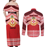 Personalised Kolisi Tonga College Atele Couples Matching Off Shoulder Maxi Dress and Long Sleeve Button Shirt Polynesian Ngatu Tribal LT9 - Polynesian Pride