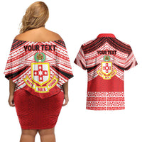 Personalised Kolisi Tonga College Atele Couples Matching Off Shoulder Short Dress and Hawaiian Shirt Polynesian Ngatu Tribal LT9 - Polynesian Pride