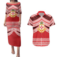 Personalised Kolisi Tonga College Atele Couples Matching Puletasi and Hawaiian Shirt Polynesian Ngatu Tribal LT9 Red - Polynesian Pride