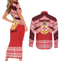 Personalised Kolisi Tonga College Atele Couples Matching Short Sleeve Bodycon Dress and Long Sleeve Button Shirt Polynesian Ngatu Tribal