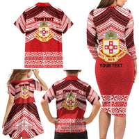 Personalised Kolisi Tonga College Atele Family Matching Long Sleeve Bodycon Dress and Hawaiian Shirt Polynesian Ngatu Tribal