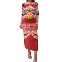 Personalised Kolisi Tonga College Atele Family Matching Puletasi and Hawaiian Shirt Polynesian Ngatu Tribal LT9 Mom's Dress Red - Polynesian Pride