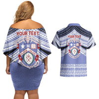 Personalised Tonga Apifoou College Couples Matching Off Shoulder Short Dress and Hawaiian Shirt Polynesian Ngatu Tribal LT9 - Polynesian Pride