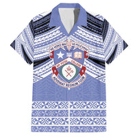 Personalised Tonga Apifoou College Family Matching Off Shoulder Short Dress and Hawaiian Shirt Polynesian Ngatu Tribal LT9 Dad's Shirt - Short Sleeve Blue - Polynesian Pride