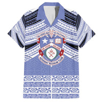 Personalised Tonga Apifoou College Family Matching Puletasi and Hawaiian Shirt Polynesian Ngatu Tribal LT9 Dad's Shirt - Short Sleeve Blue - Polynesian Pride