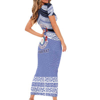 Personalised Tonga Apifoou College Short Sleeve Bodycon Dress Polynesian Ngatu Tribal