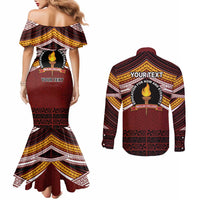 Personalised Tonga Beulah College Couples Matching Mermaid Dress and Long Sleeve Button Shirt Polynesian Ngatu Tribal