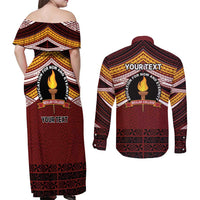Personalised Tonga Beulah College Couples Matching Off Shoulder Maxi Dress and Long Sleeve Button Shirt Polynesian Ngatu Tribal LT9 - Polynesian Pride
