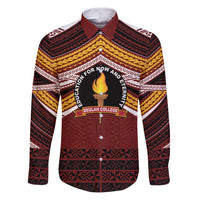 Personalised Tonga Beulah College Family Matching Puletasi and Hawaiian Shirt Polynesian Ngatu Tribal LT9 Dad's Shirt - Long Sleeve Red - Polynesian Pride
