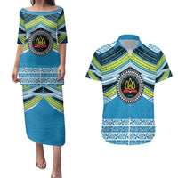 Personalised Tonga Lavengamalie College Couples Matching Puletasi and Hawaiian Shirt Polynesian Ngatu Tribal LT9 Blue - Polynesian Pride