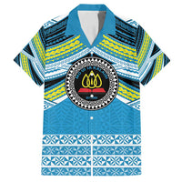 Personalised Tonga Lavengamalie College Family Matching Off Shoulder Maxi Dress and Hawaiian Shirt Polynesian Ngatu Tribal LT9 Dad's Shirt - Short Sleeve Blue - Polynesian Pride