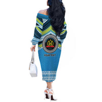 Personalised Tonga Lavengamalie College Off The Shoulder Long Sleeve Dress Polynesian Ngatu Tribal LT9 - Polynesian Pride