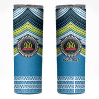 Personalised Tonga Lavengamalie College Skinny Tumbler Polynesian Ngatu Tribal LT9 Blue - Polynesian Pride