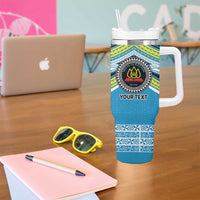 Personalised Tonga Lavengamalie College Tumbler With Handle Polynesian Ngatu Tribal