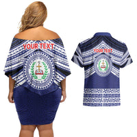 Personalised Tonga Sia'atoutai Theological College Couples Matching Off Shoulder Short Dress and Hawaiian Shirt Polynesian Ngatu Tribal LT9 - Polynesian Pride