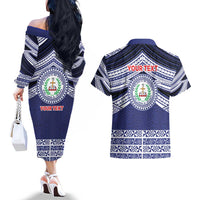 Personalised Tonga Sia'atoutai Theological College Couples Matching Off The Shoulder Long Sleeve Dress and Hawaiian Shirt Polynesian Ngatu Tribal