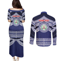 Personalised Tonga Sia'atoutai Theological College Couples Matching Puletasi and Long Sleeve Button Shirt Polynesian Ngatu Tribal LT9 - Polynesian Pride