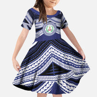 Personalised Tonga Sia'atoutai Theological College Family Matching Mermaid Dress and Hawaiian Shirt Polynesian Ngatu Tribal LT9 Daughter's Dress Blue - Polynesian Pride