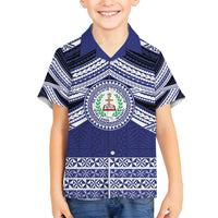 Personalised Tonga Sia'atoutai Theological College Family Matching Puletasi and Hawaiian Shirt Polynesian Ngatu Tribal LT9 Son's Shirt Blue - Polynesian Pride